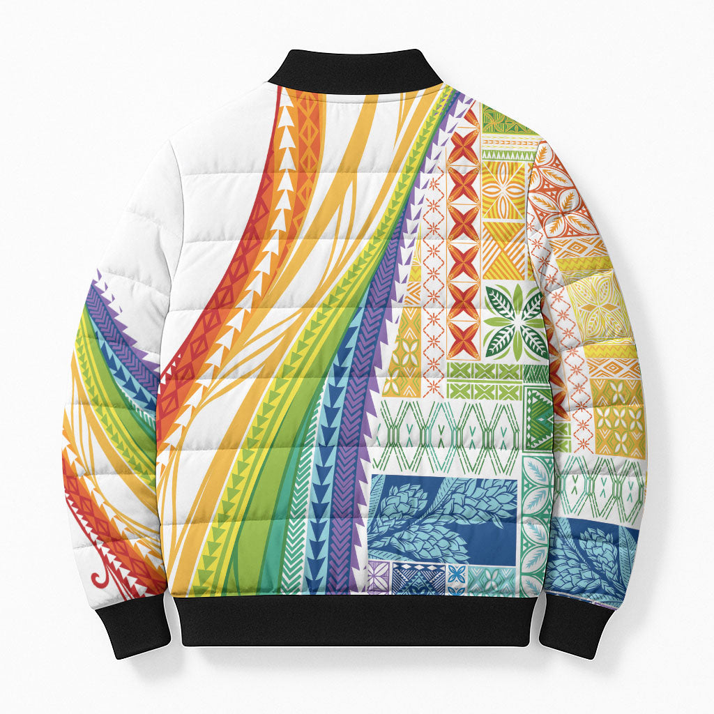 Pasifika Samoa Siapo Malu Tattoo Inspired Bomber Puffer Jacket Fa'afafine Rainbow Theme LT7 - Polynesian Pride