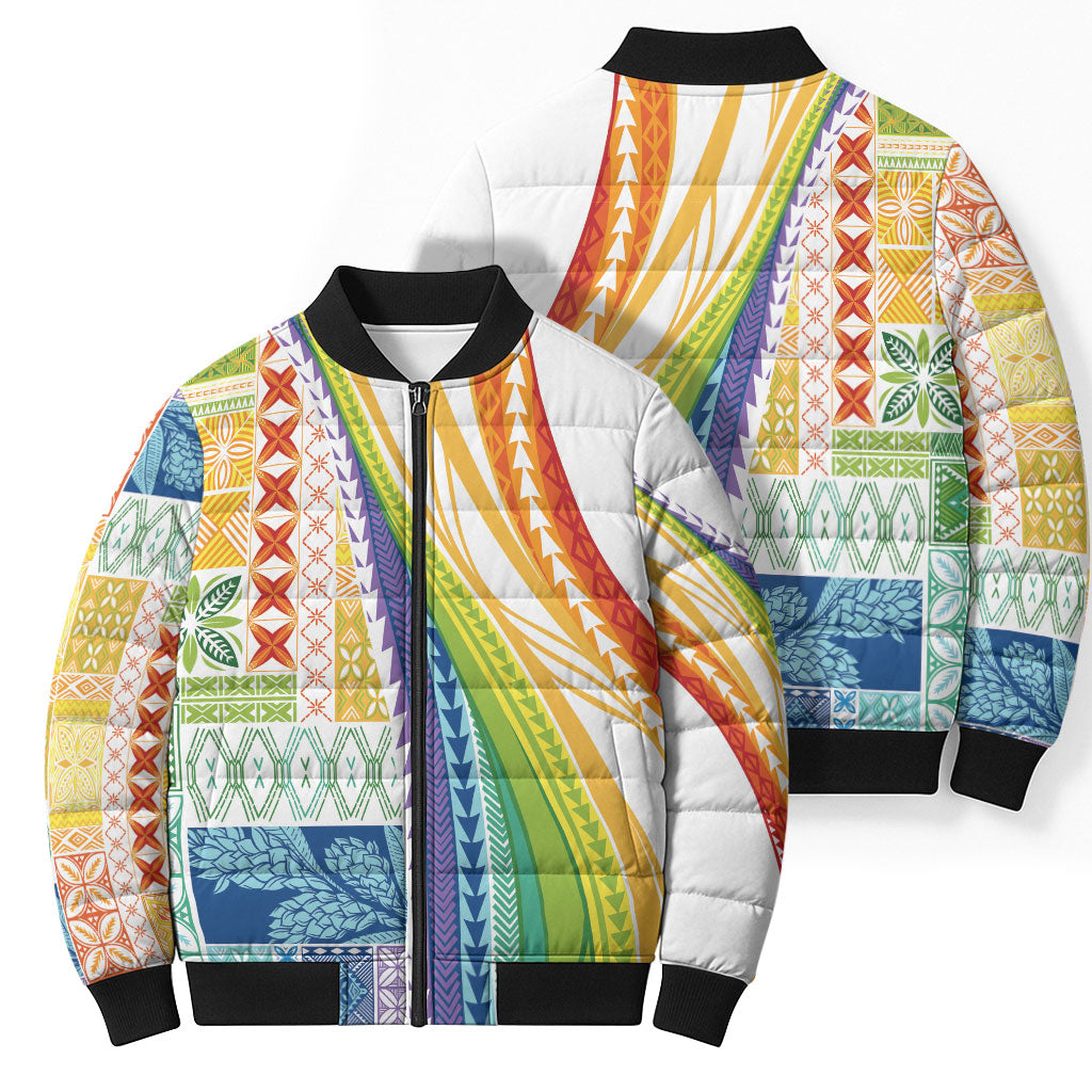 Pasifika Samoa Siapo Malu Tattoo Inspired Bomber Puffer Jacket Fa'afafine Rainbow Theme LT7 - Polynesian Pride