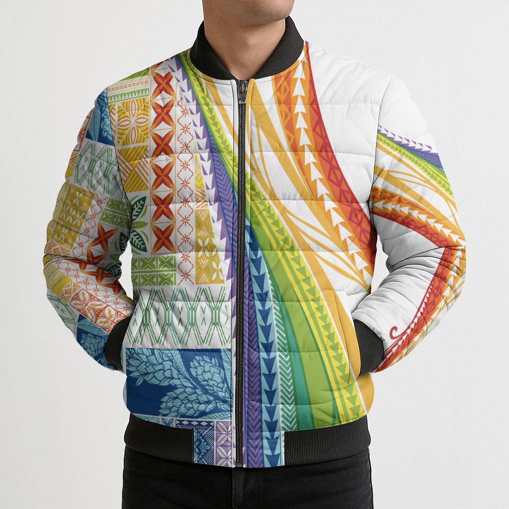 Pasifika Samoa Siapo Malu Tattoo Inspired Bomber Puffer Jacket Fa'afafine Rainbow Theme LT7 - Polynesian Pride
