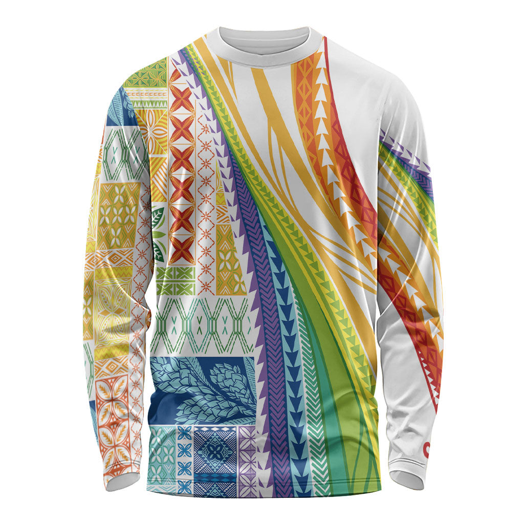 Pasifika Samoa Siapo Malu Tattoo Inspired Long Sleeve Shirt Fa'afafine Rainbow Theme LT7 Unisex Multicolor - Polynesian Pride