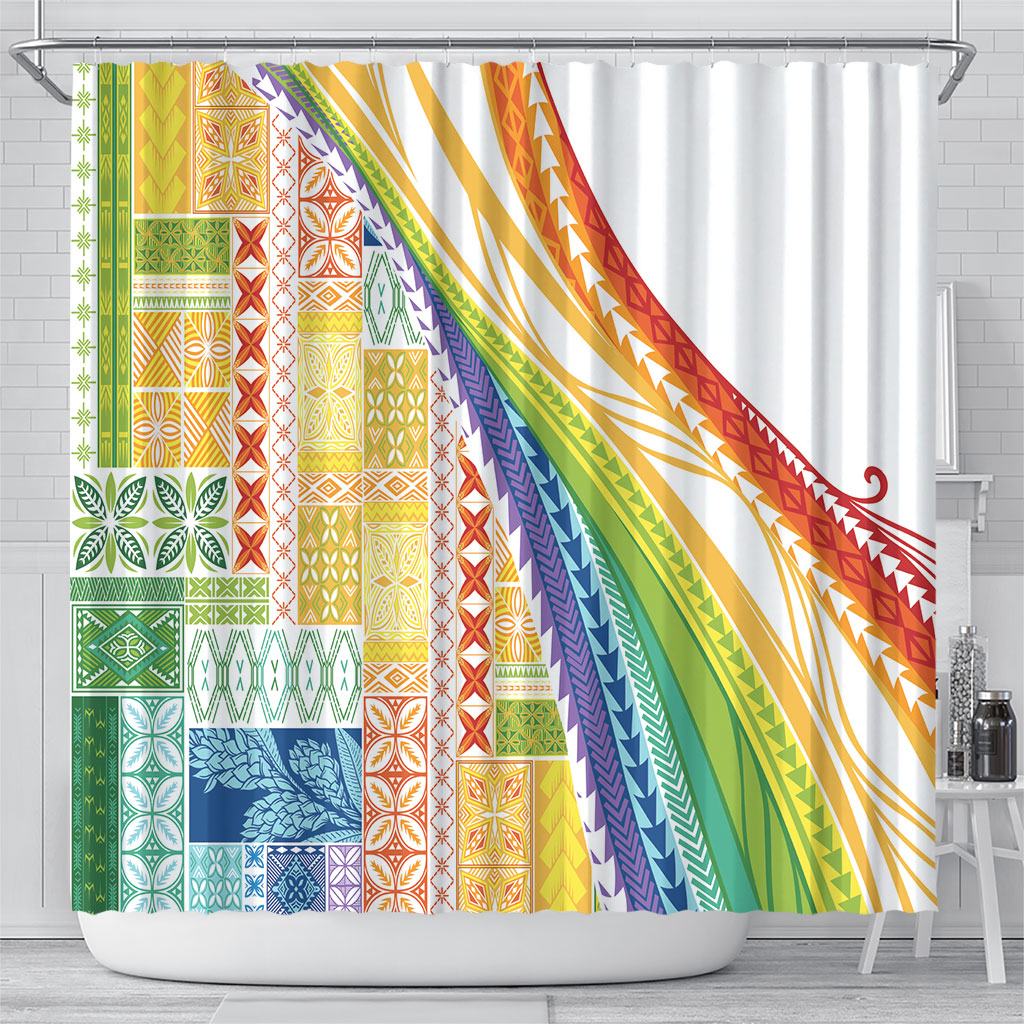Pasifika Samoa Siapo Malu Tattoo Inspired Shower Curtain Fa'afafine Rainbow Theme LT7 - Polynesian Pride