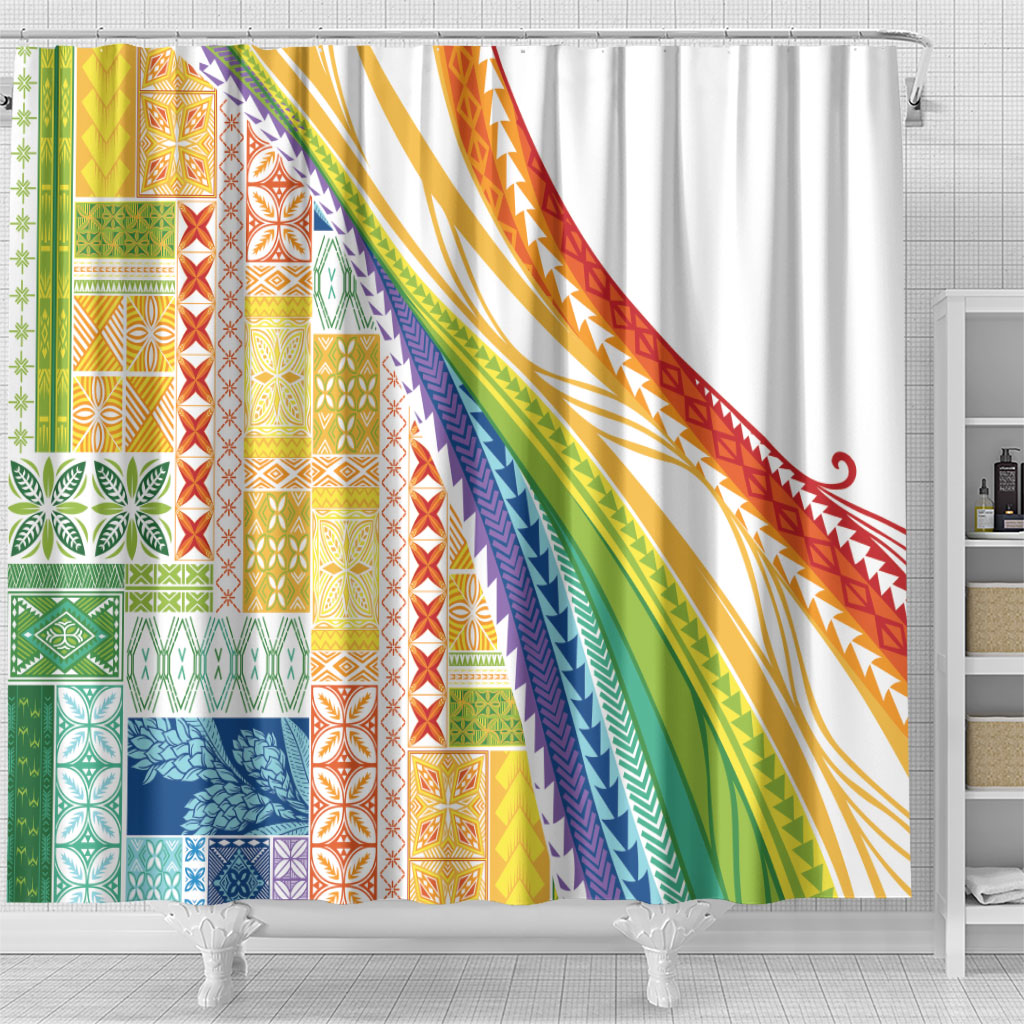 Pasifika Samoa Siapo Malu Tattoo Inspired Shower Curtain Fa'afafine Rainbow Theme LT7 - Polynesian Pride