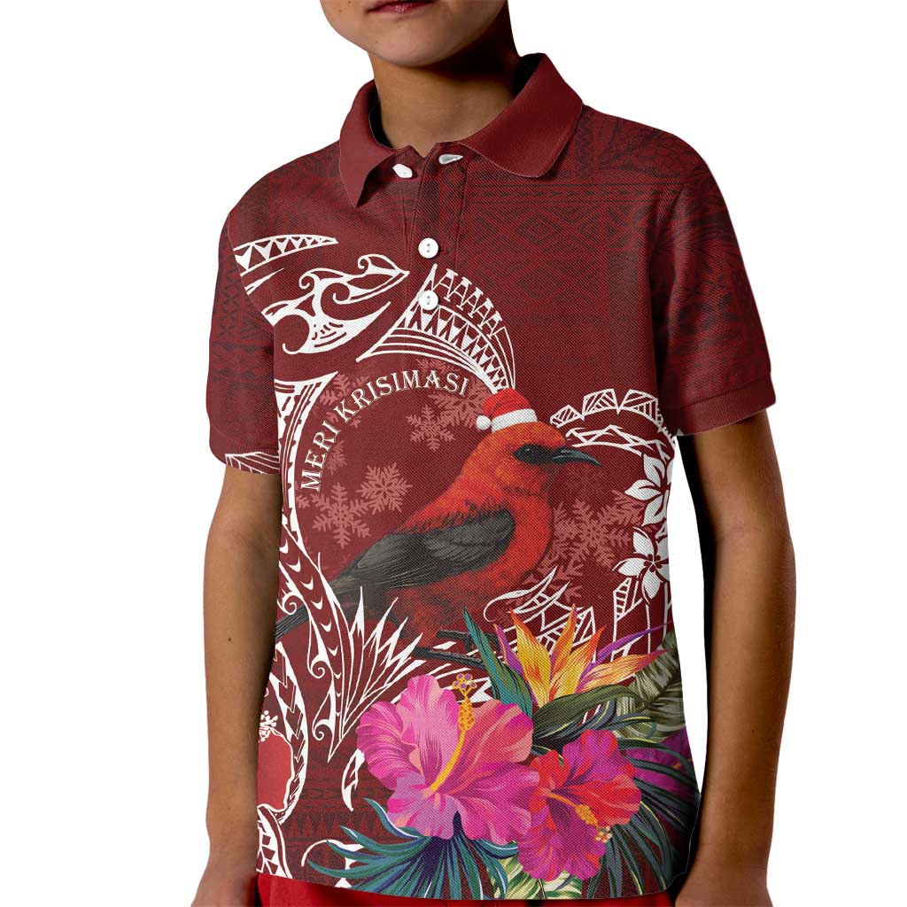 Personalized Samoa Meri Krisimasi Kid Polo Shirt Segasegamau'u Mix Siapo LT7 Kid Red - Polynesian Pride