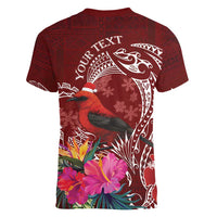 Personalized Samoa Meri Krisimasi Women V-Neck T-Shirt Segasegamau'u Mix Siapo