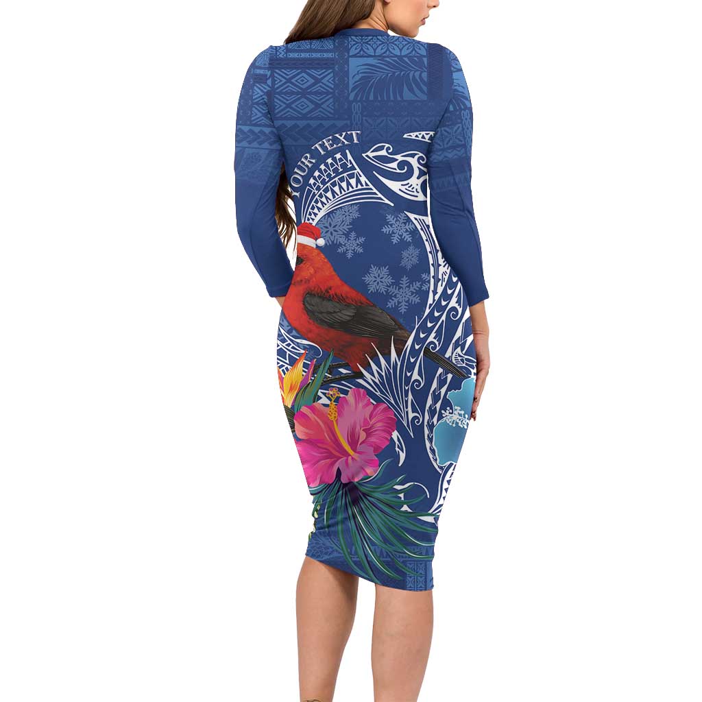 Personalized Samoa Christmas Family Matching Long Sleeve Bodycon Dress and Hawaiian Shirt Cardinal Honeyeater Mix Siapo