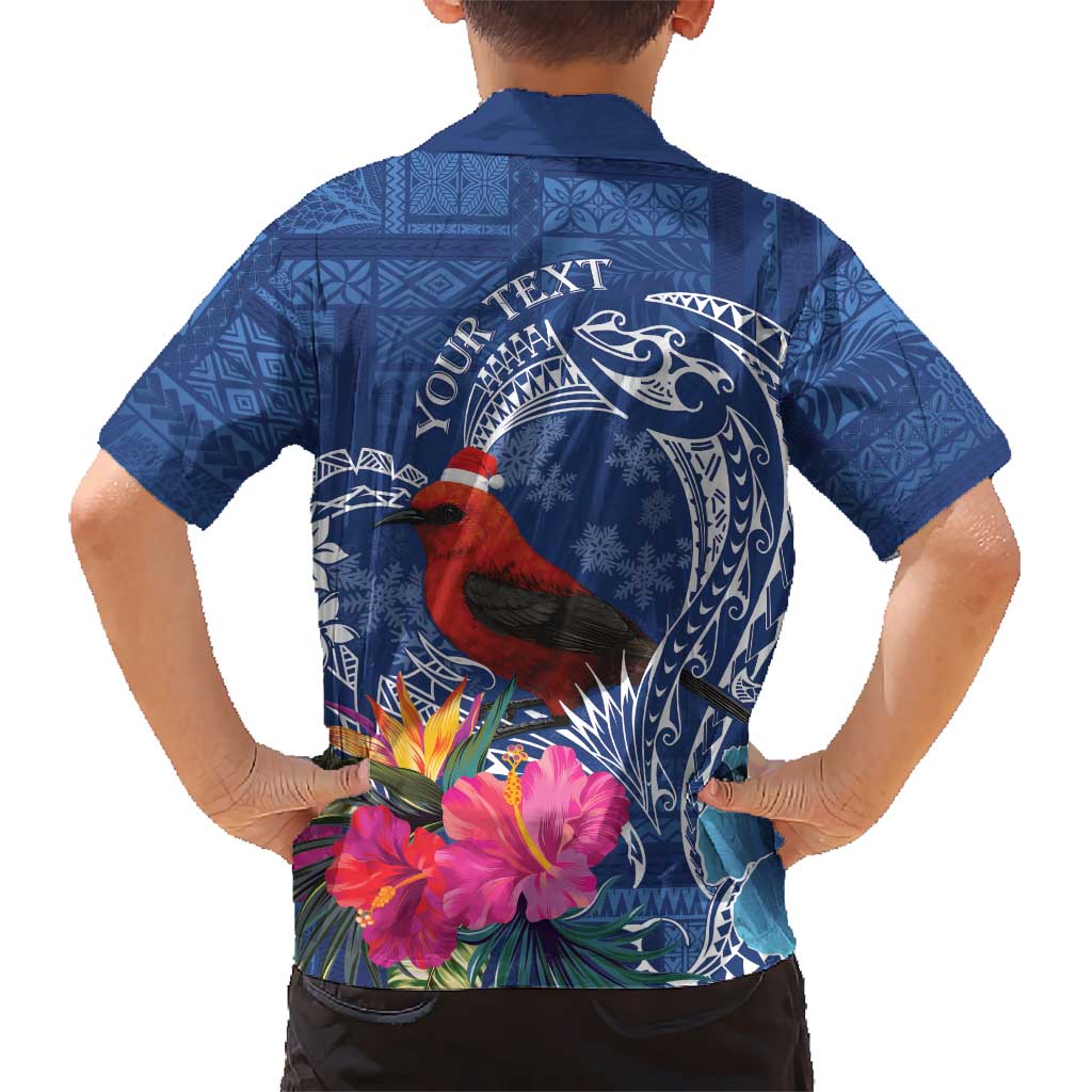 Personalized Samoa Christmas Kid Hawaiian Shirt Cardinal Honeyeater Mix Siapo