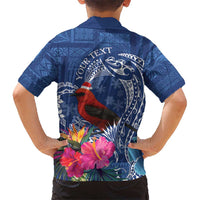 Personalized Samoa Christmas Kid Hawaiian Shirt Cardinal Honeyeater Mix Siapo