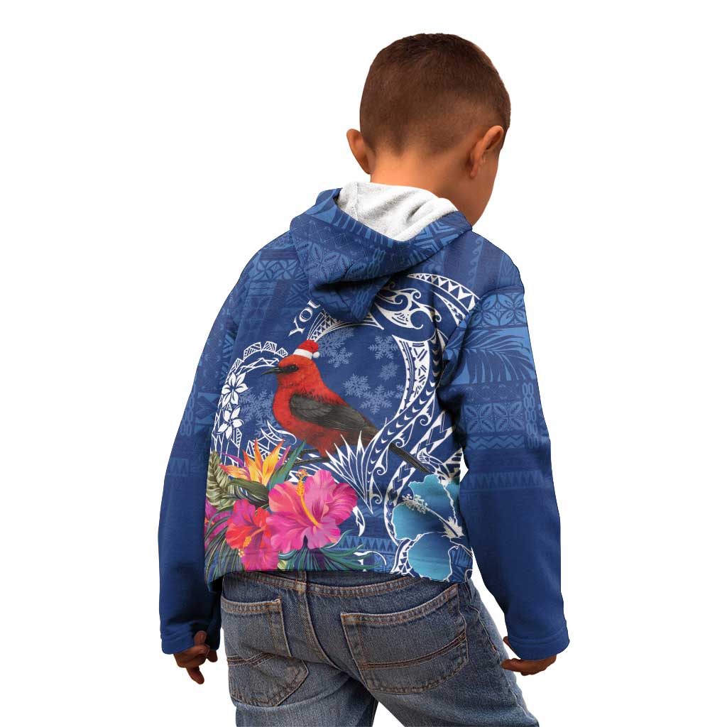 Personalized Samoa Christmas Kid Hoodie Cardinal Honeyeater Mix Siapo