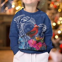 Personalized Samoa Christmas Kid Ugly Christmas Sweater Cardinal Honeyeater Mix Siapo LT7 - Polynesian Pride