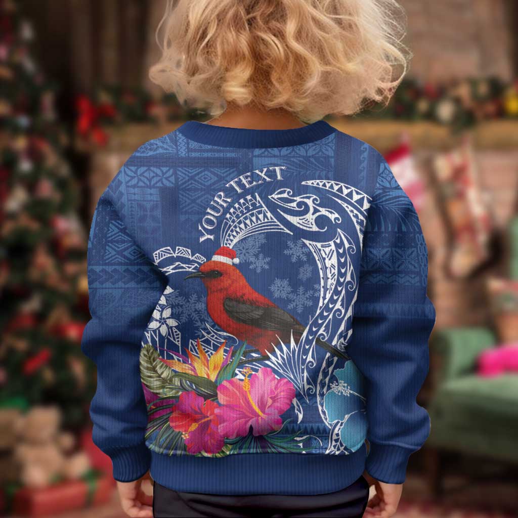 Personalized Samoa Christmas Kid Ugly Christmas Sweater Cardinal Honeyeater Mix Siapo LT7 - Polynesian Pride