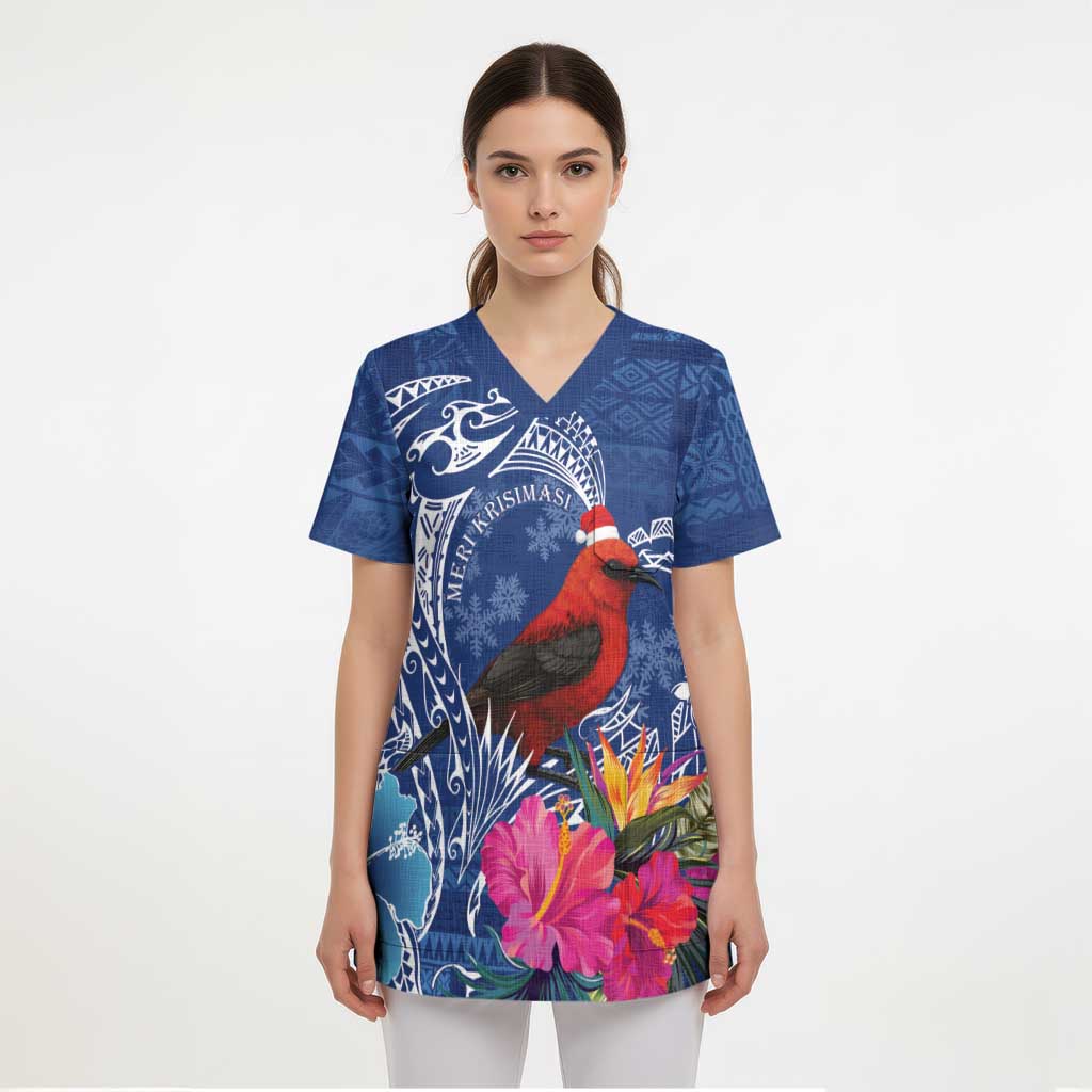 Personalized Samoa Christmas Scrub Top Cardinal Honeyeater Mix Siapo LT7 - Polynesian Pride
