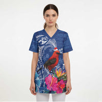 Personalized Samoa Christmas Scrub Top Cardinal Honeyeater Mix Siapo LT7 - Polynesian Pride