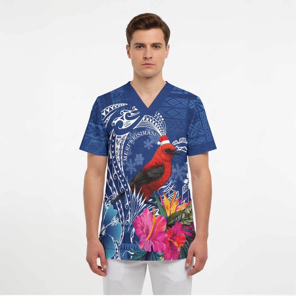 Personalized Samoa Christmas Scrub Top Cardinal Honeyeater Mix Siapo LT7 - Polynesian Pride