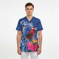 Personalized Samoa Christmas Scrub Top Cardinal Honeyeater Mix Siapo LT7 - Polynesian Pride
