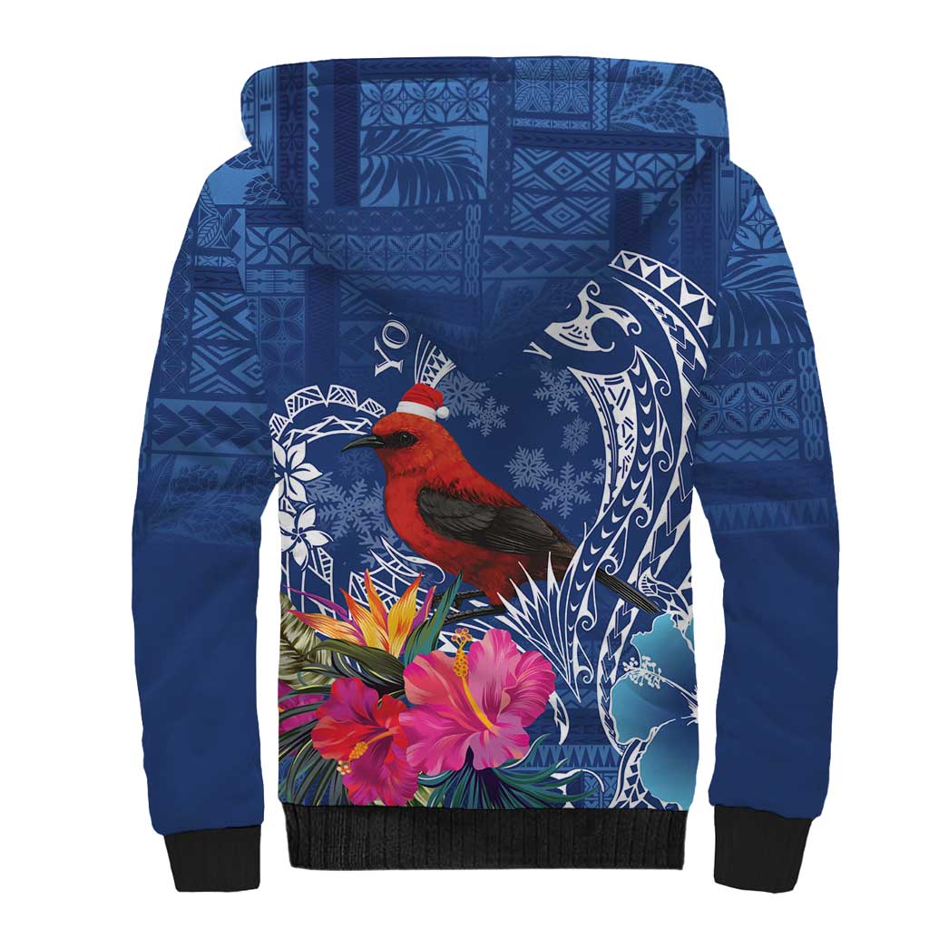Personalized Samoa Christmas Sherpa Hoodie Cardinal Honeyeater Mix Siapo