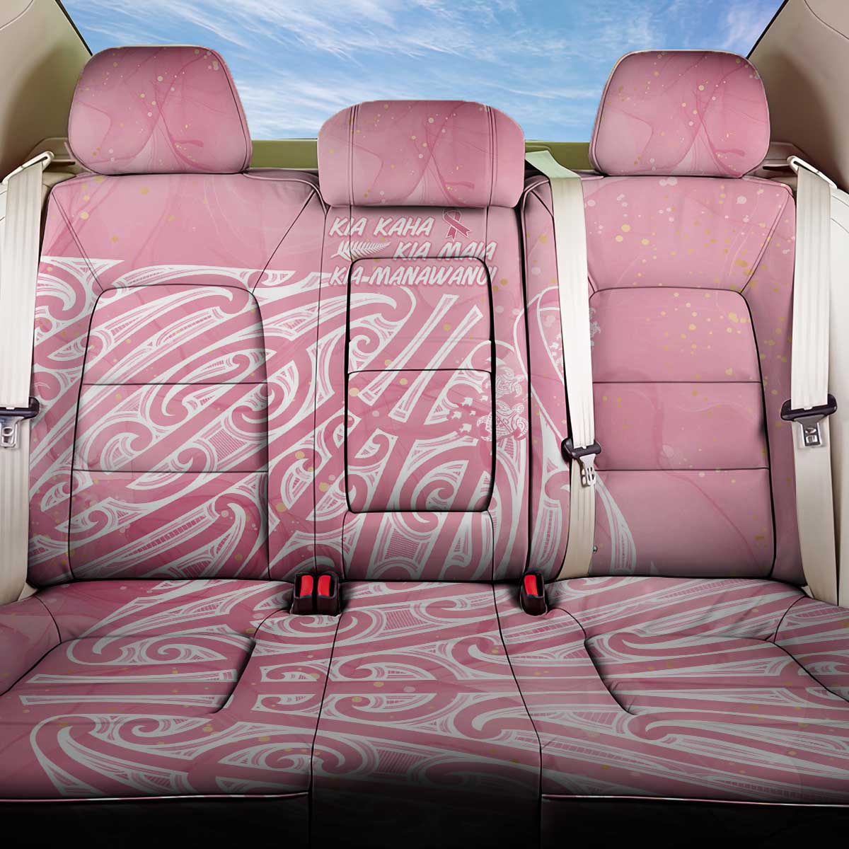 Breast Cancer Awareness Maori Back Car Seat Cover Kia Kaha Kia Maia Kia Manawanui - Polynesian Pride