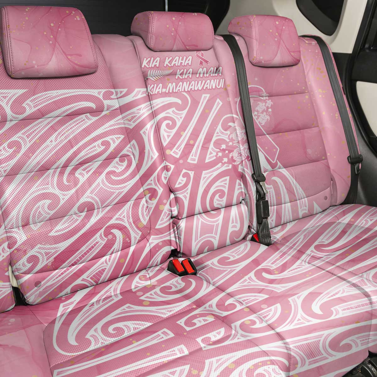 Breast Cancer Awareness Maori Back Car Seat Cover Kia Kaha Kia Maia Kia Manawanui - Polynesian Pride