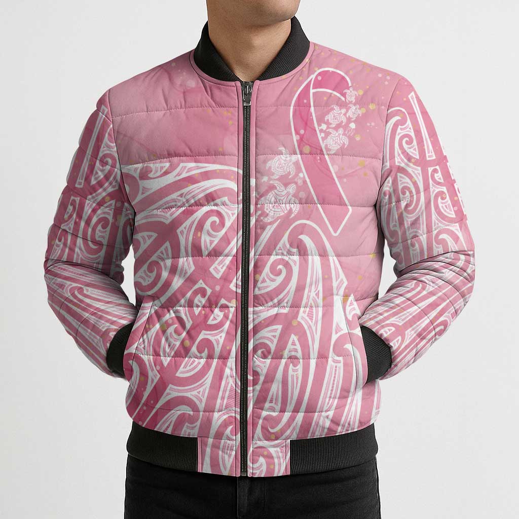 Breast Cancer Awareness Maori Bomber Puffer Jacket Kia Kaha Kia Maia Kia Manawanui - Polynesian Pride