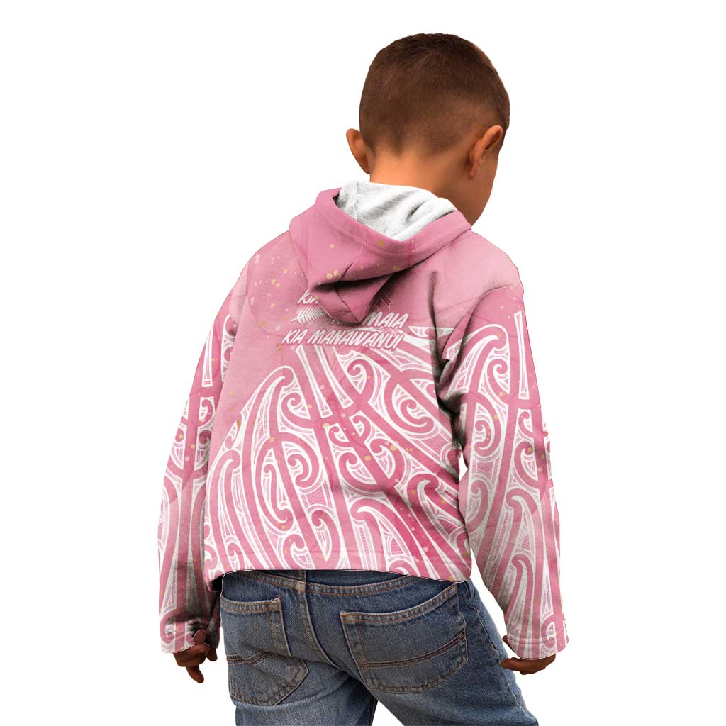 Breast Cancer Awareness Maori Kid Hoodie Kia Kaha Kia Maia Kia Manawanui - Polynesian Pride