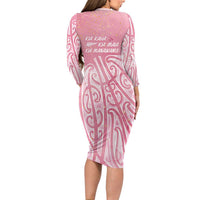 Breast Cancer Awareness Maori Long Sleeve Bodycon Dress Kia Kaha Kia Maia Kia Manawanui - Polynesian Pride