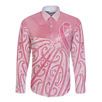 Breast Cancer Awareness Maori Long Sleeve Button Shirt Kia Kaha Kia Maia Kia Manawanui - Polynesian Pride