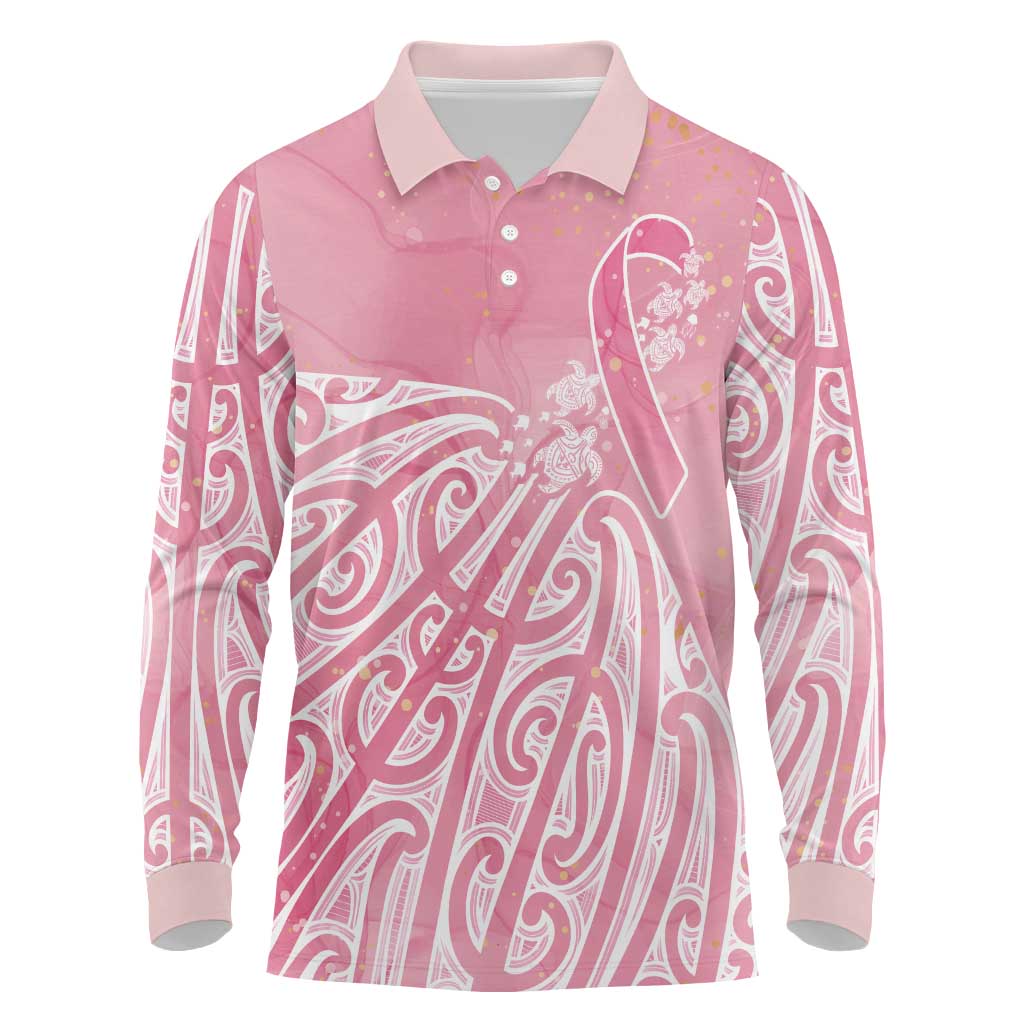 Breast Cancer Awareness Maori Long Sleeve Polo Shirt Kia Kaha Kia Maia Kia Manawanui - Polynesian Pride