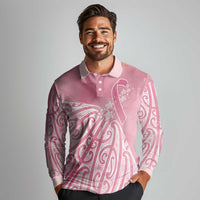 Breast Cancer Awareness Maori Long Sleeve Polo Shirt Kia Kaha Kia Maia Kia Manawanui - Polynesian Pride