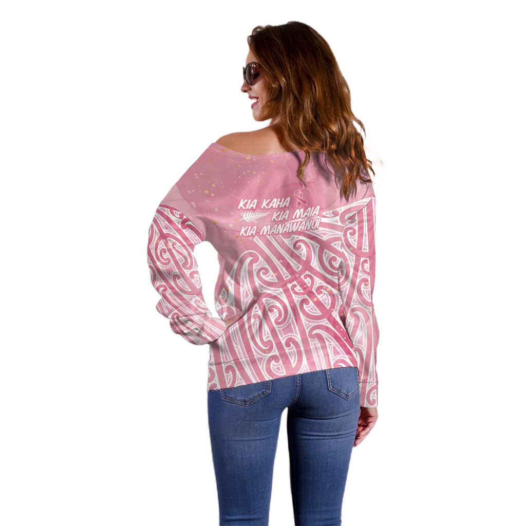 Breast Cancer Awareness Maori Off Shoulder Sweater Kia Kaha Kia Maia Kia Manawanui - Polynesian Pride