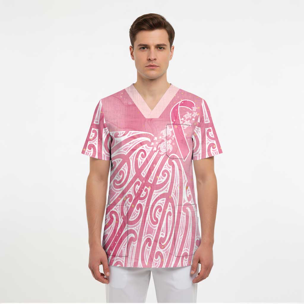 Breast Cancer Awareness Maori Scrub Top Kia Kaha Kia Maia Kia Manawanui - Polynesian Pride