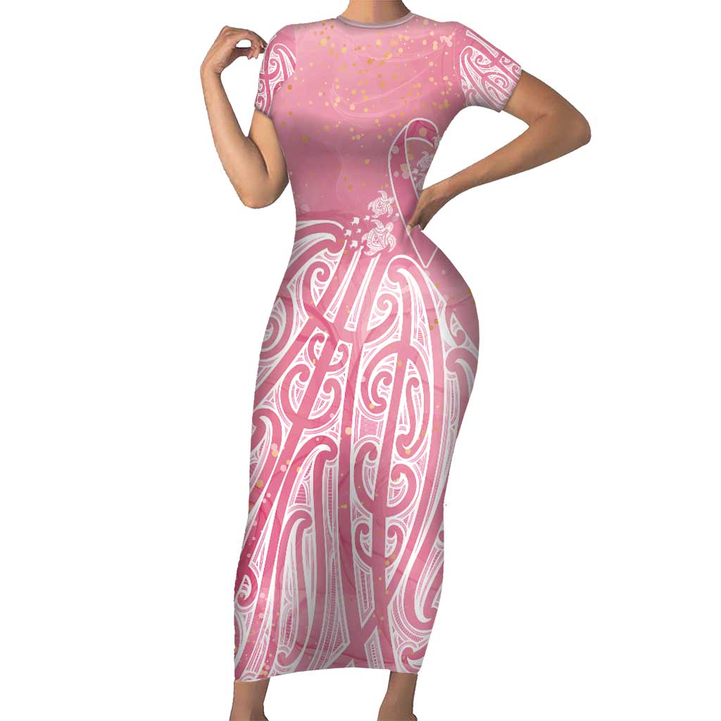 Breast Cancer Awareness Maori Short Sleeve Bodycon Dress Kia Kaha Kia Maia Kia Manawanui - Polynesian Pride