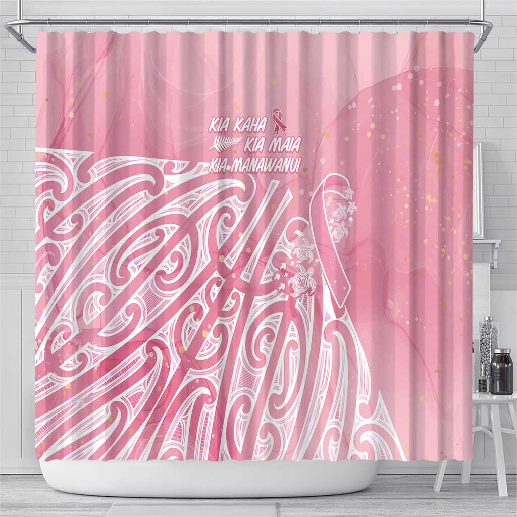 Breast Cancer Awareness Maori Shower Curtain Kia Kaha Kia Maia Kia Manawanui - Polynesian Pride