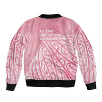 Breast Cancer Awareness Maori Sleeve Zip Bomber Jacket Kia Kaha Kia Maia Kia Manawanui - Polynesian Pride
