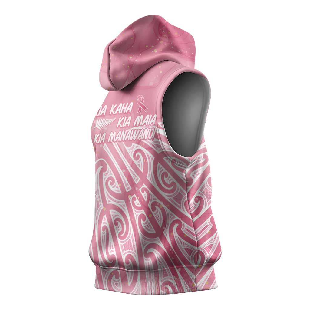 Breast Cancer Awareness Maori Sleeveless Hoodie Kia Kaha Kia Maia Kia Manawanui - Polynesian Pride