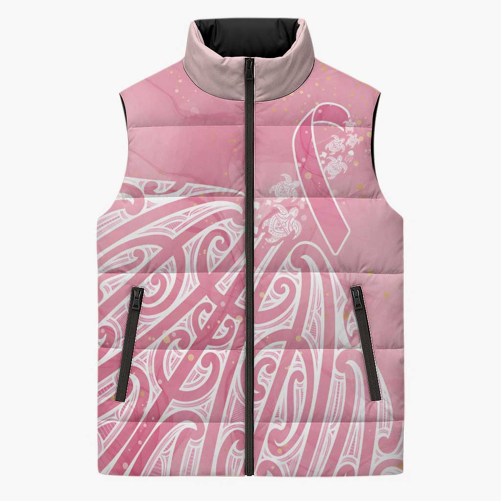 Breast Cancer Awareness Maori Sleeveless Puffer Jacket Kia Kaha Kia Maia Kia Manawanui - Polynesian Pride