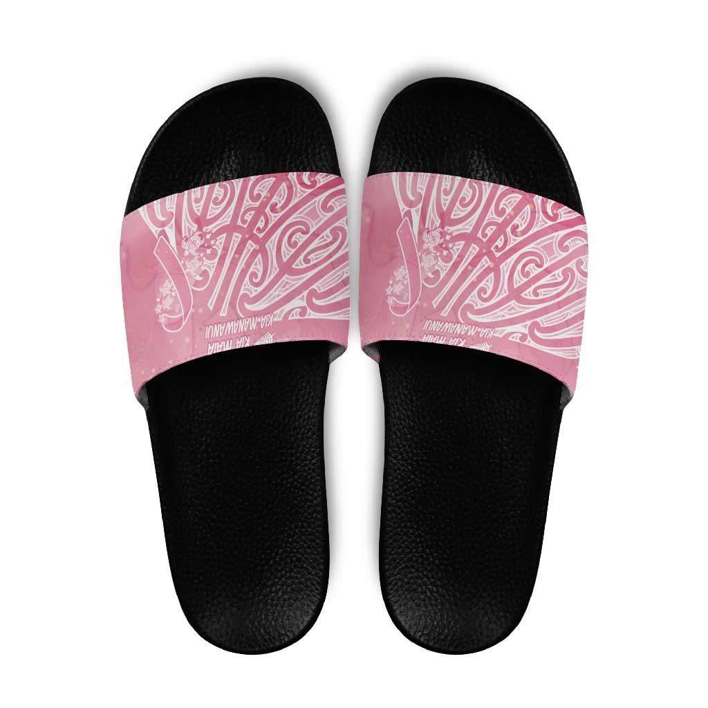 Breast Cancer Awareness Maori Slide Sandals Kia Kaha Kia Maia Kia Manawanui - Polynesian Pride