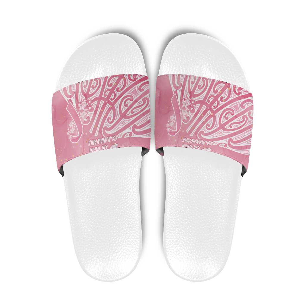 Breast Cancer Awareness Maori Slide Sandals Kia Kaha Kia Maia Kia Manawanui - Polynesian Pride
