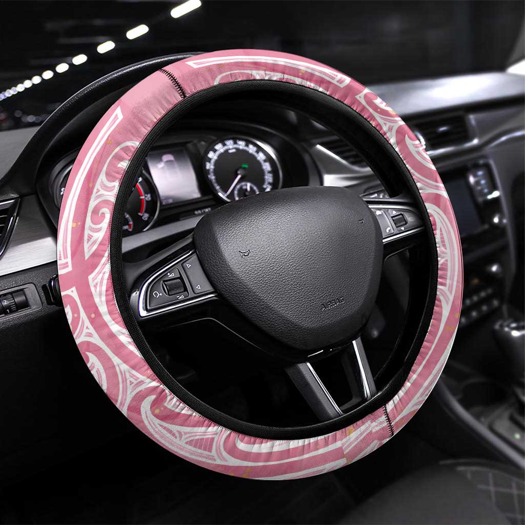 Breast Cancer Awareness Maori Steering Wheel Cover Kia Kaha Kia Maia Kia Manawanui - Polynesian Pride