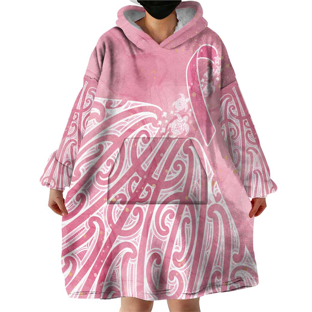 Breast Cancer Awareness Maori Wearable Blanket Hoodie Kia Kaha Kia Maia Kia Manawanui - Polynesian Pride