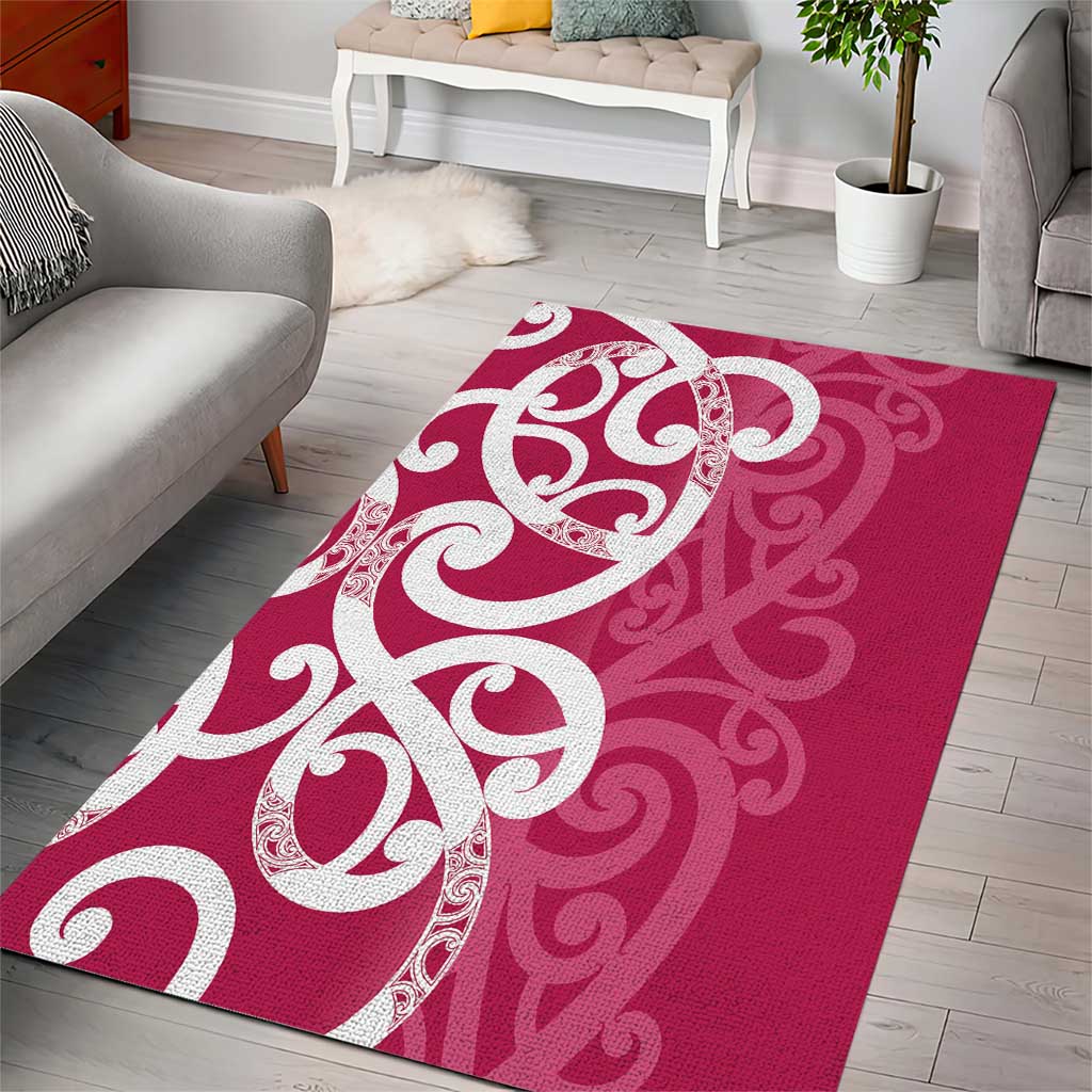 Breast Cancer Awareness Maori Area Rug Koru Kowhaiwhai - Polynesian Pride