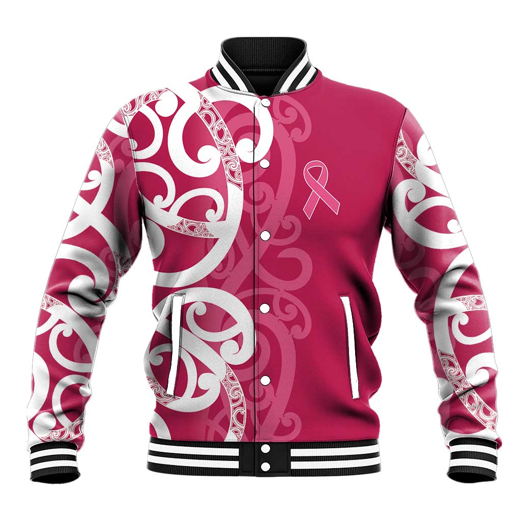 Breast Cancer Awareness Maori Baseball Jacket Koru Kowhaiwhai - Polynesian Pride