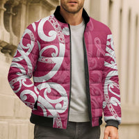 Breast Cancer Awareness Maori Bomber Puffer Jacket Koru Kowhaiwhai - Polynesian Pride