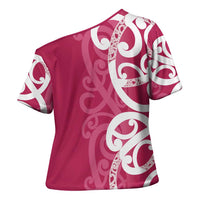 Breast Cancer Awareness Maori Cross Shoulder Shirt Koru Kowhaiwhai - Polynesian Pride