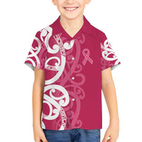 Breast Cancer Awareness Maori Family Matching Long Sleeve Bodycon Dress and Hawaiian Shirt Koru Kowhaiwhai - Polynesian Pride