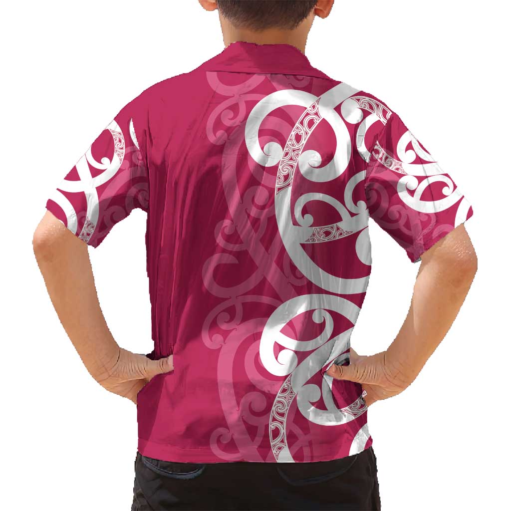 Breast Cancer Awareness Maori Family Matching Off Shoulder Short Dress and Hawaiian Shirt Koru Kowhaiwhai - Polynesian Pride