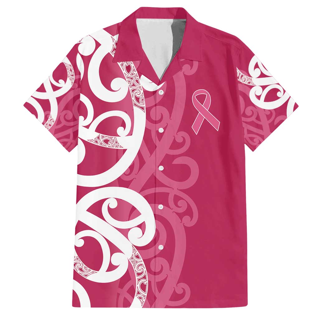 Breast Cancer Awareness Maori Family Matching Off Shoulder Short Dress and Hawaiian Shirt Koru Kowhaiwhai - Polynesian Pride