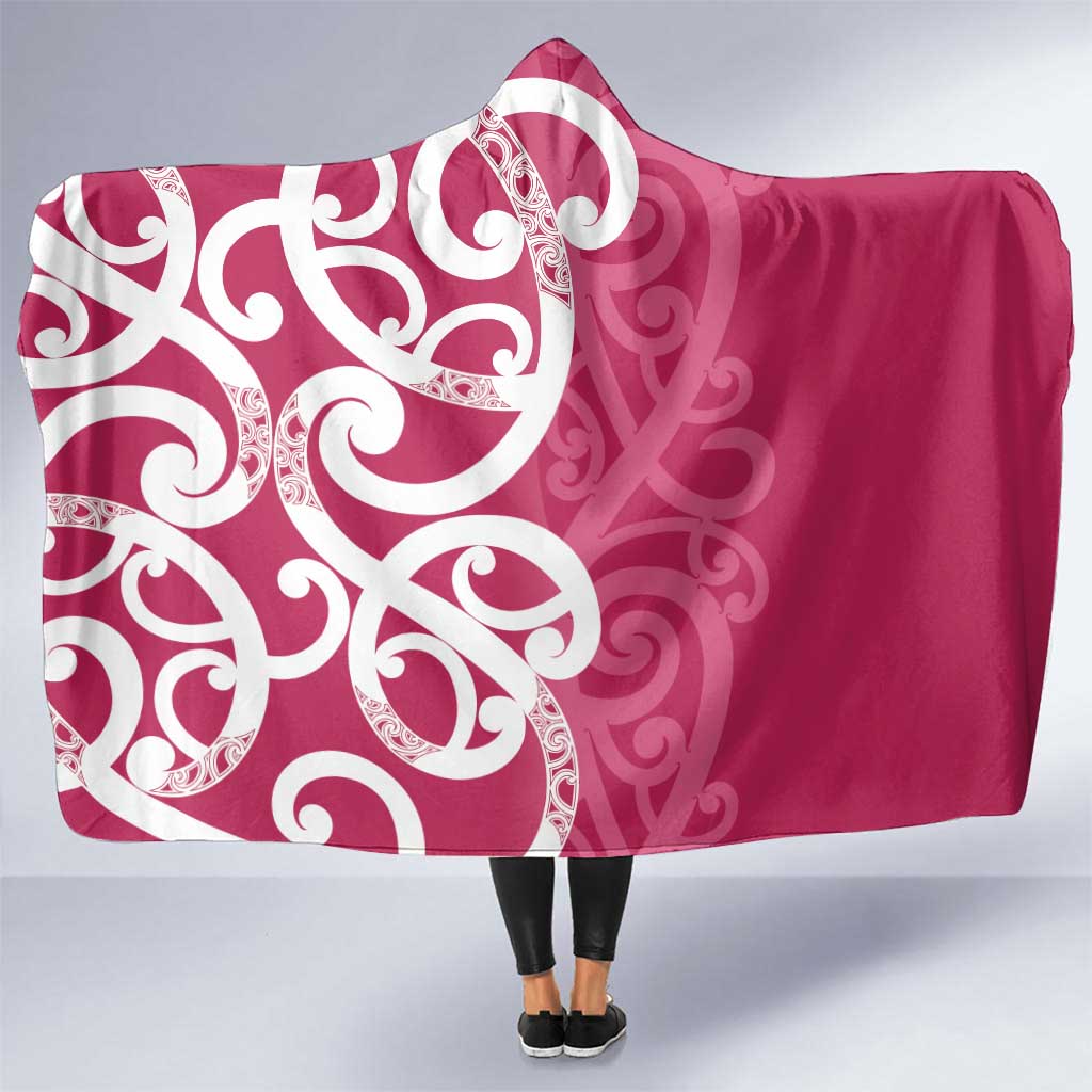 Breast Cancer Awareness Maori Hooded Blanket Koru Kowhaiwhai - Polynesian Pride