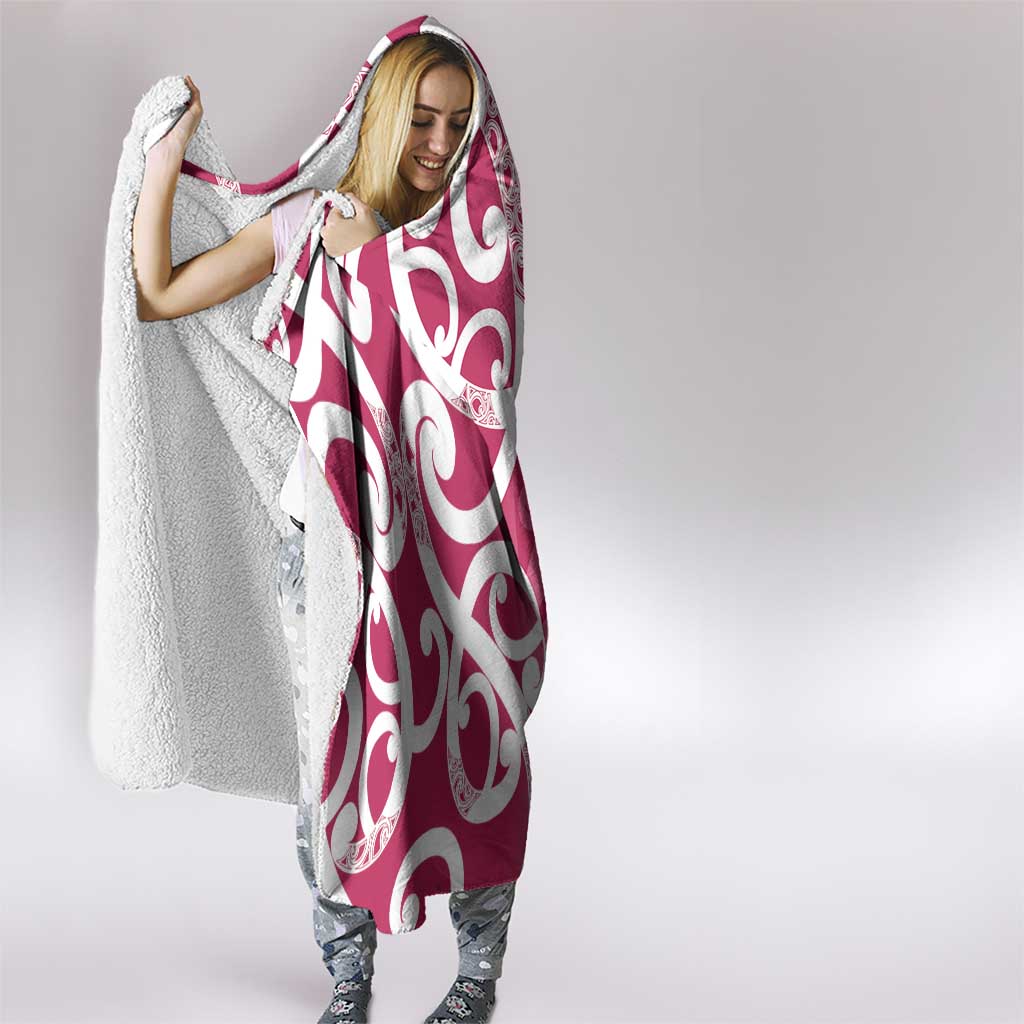 Breast Cancer Awareness Maori Hooded Blanket Koru Kowhaiwhai - Polynesian Pride