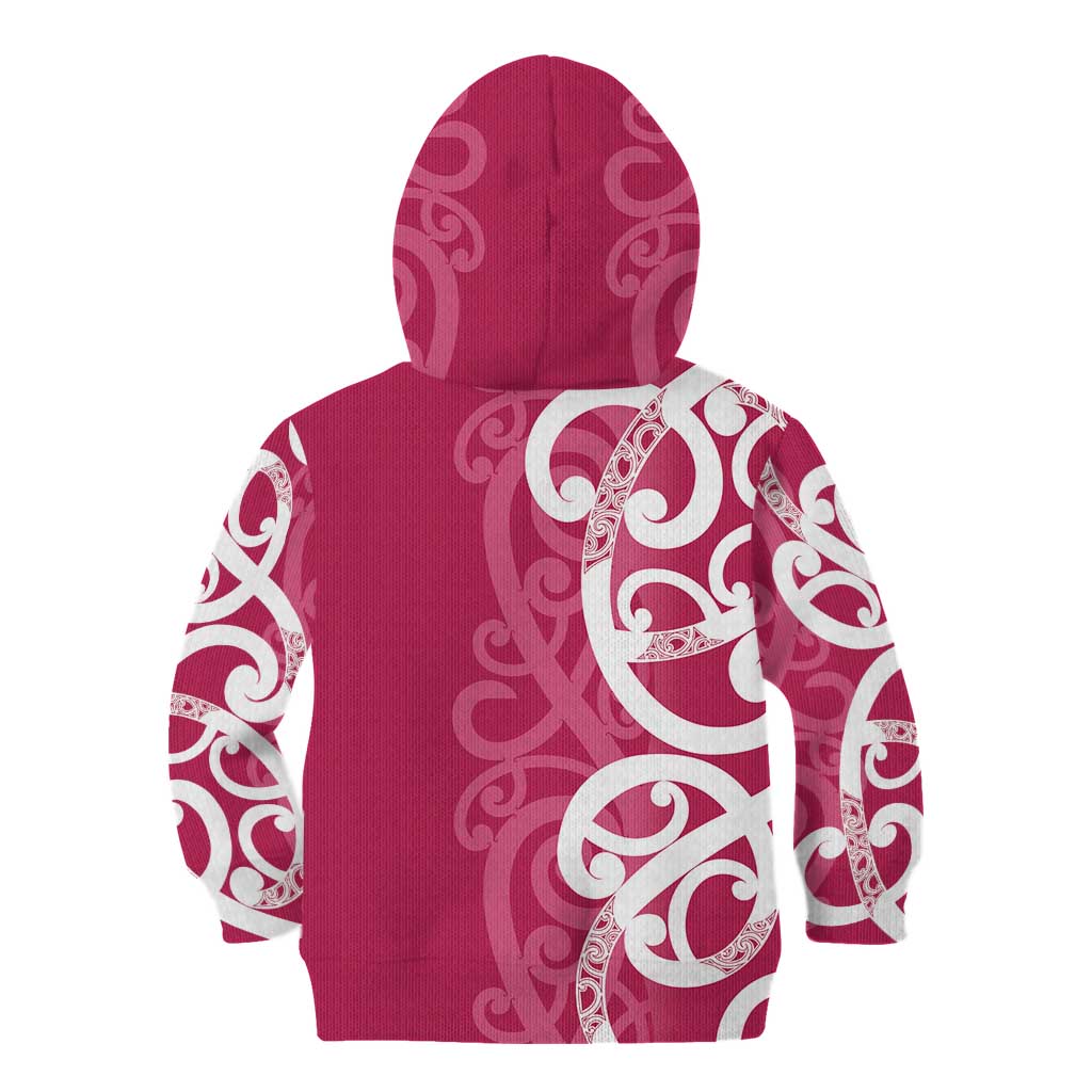 Breast Cancer Awareness Maori Kid Hoodie Koru Kowhaiwhai - Polynesian Pride
