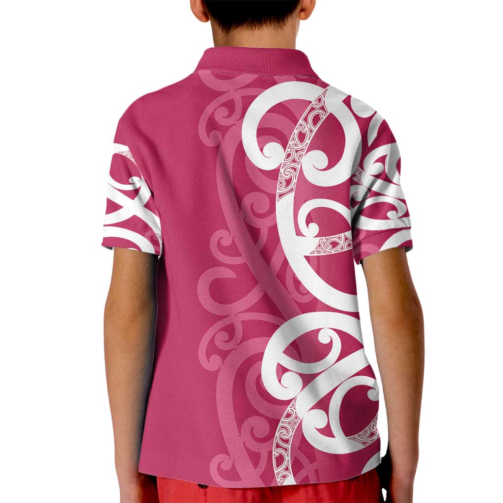 Breast Cancer Awareness Maori Kid Polo Shirt Koru Kowhaiwhai - Polynesian Pride