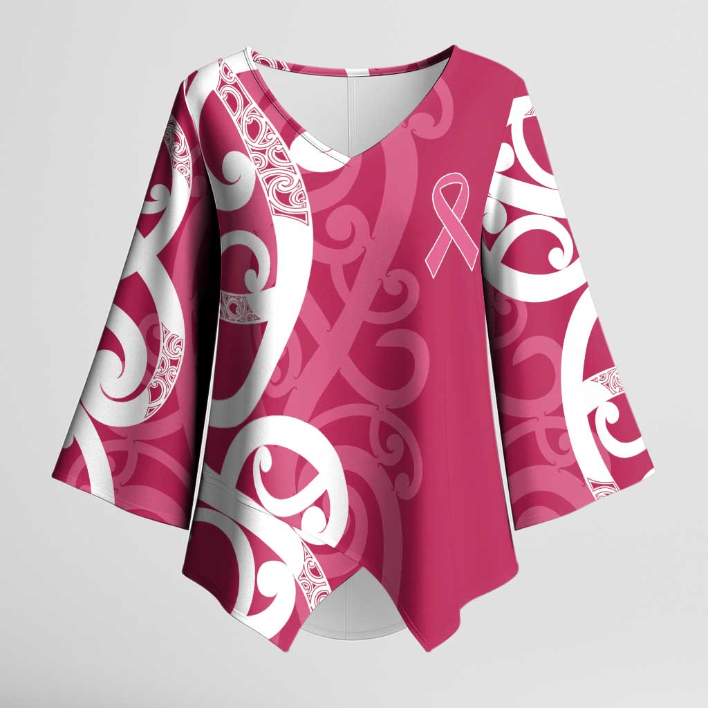 Breast Cancer Awareness Maori Kimono Sleeve Blouse Koru Kowhaiwhai - Polynesian Pride